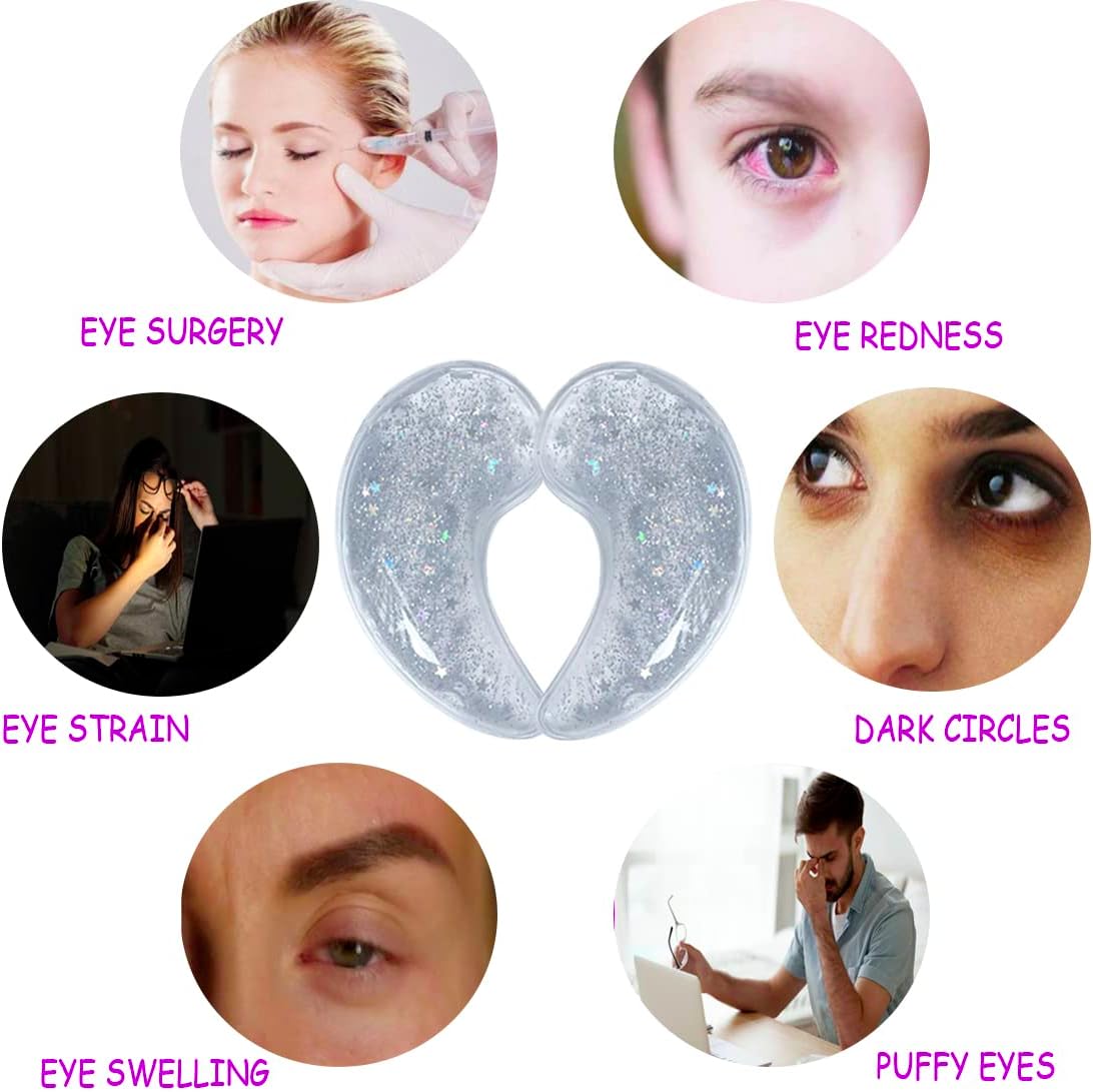 Reusable Gel Eye Ice Pack, Cooling Eye Pad, Hot ＆ Cold Treatment for Eye Strain, Eye Swelling, Eye Redness, Puffy Eyes, Dark Circles, Smooth Fine Lines, and Eye Recover Surgery. (Purple ＆)