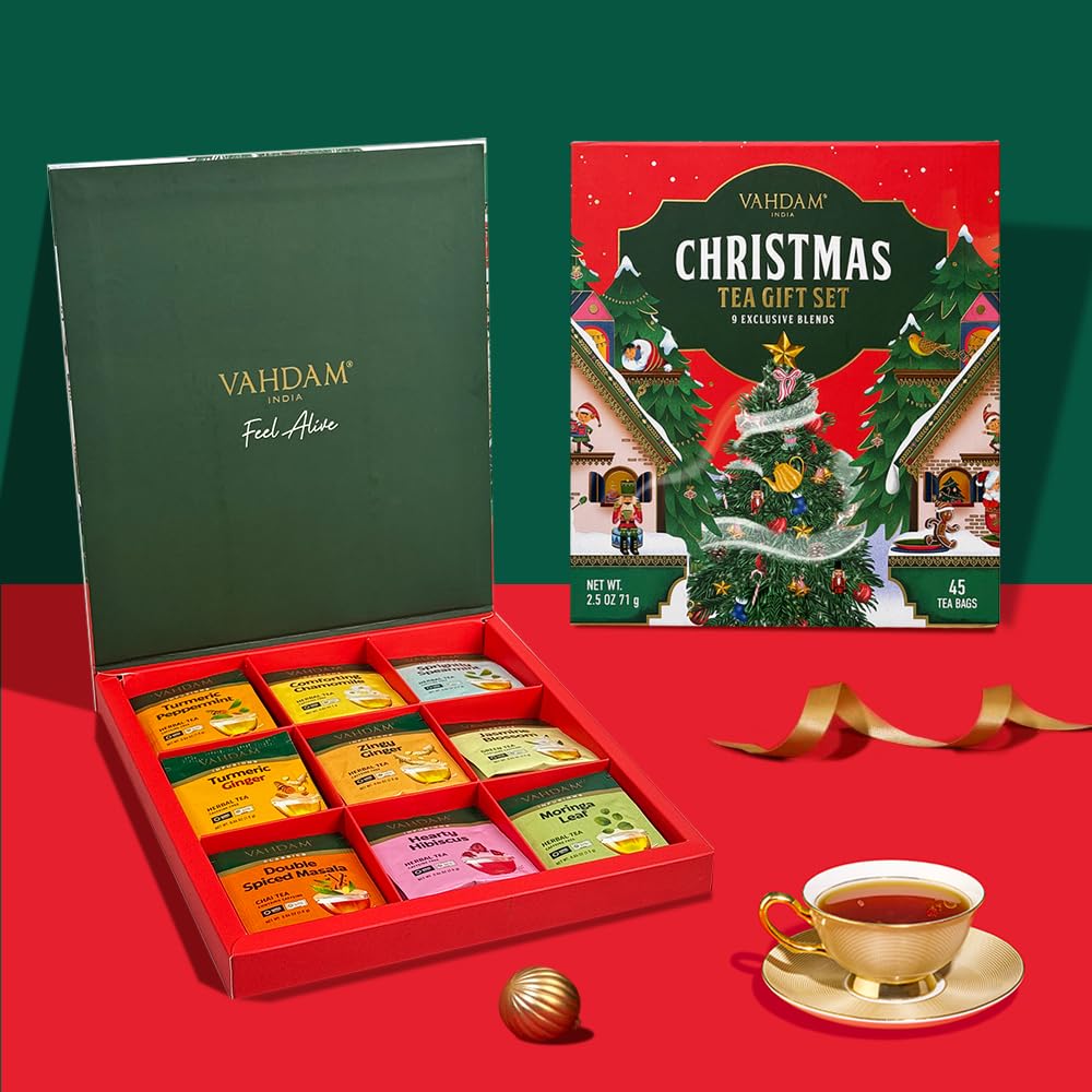 VAHDAM, Assorted Herbal Tea Sampler (18 Tea Bags, 9 Flavors) Caffeine-Free, Non-GMO | Double Infusion, Individually Enveloped Tea Bags | Herbal Tea Assortmen