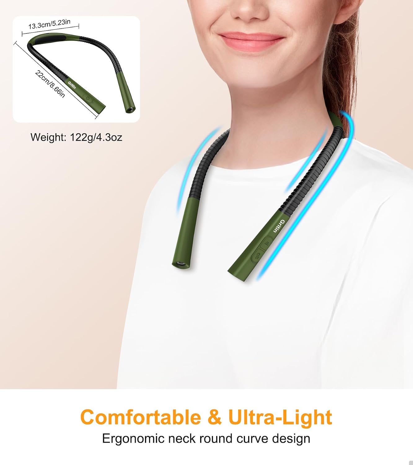 Gritin Book Light, Eye Caring 4-Color&5-Brightness Neck Light Reading Light | Stepless Dimming, 30-min Timer, 80+ Hrs Runtime, Bendable Round Neck Design, Lightweight for Reading, Knitting, Repairing
