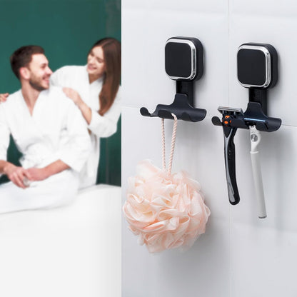 Razor Holder for Shower 2 Pack, Powerful Vacuum Suction Cup Hook for Towel, Loofah, Razor, Squeegee, Damage-Free Wall Shower Hook, Shaver Holder for Bathroom, Easy to Install and Reuse, Black
