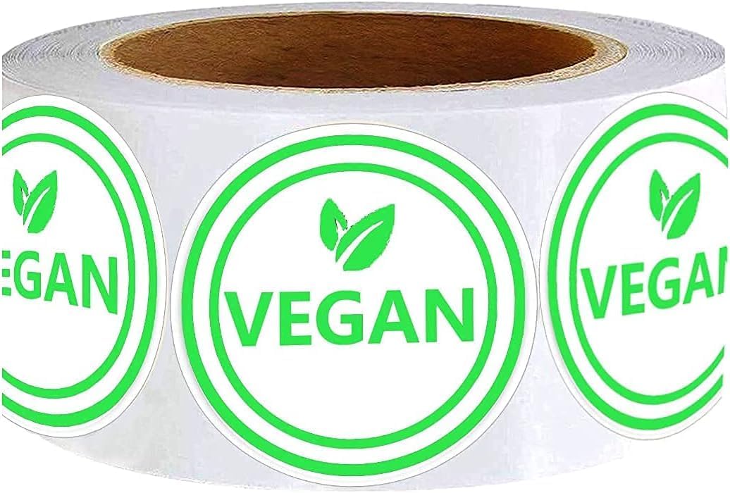 500 Pcs Vegan Food Labels, 1.5 Inch Round Self-Adhesive Vegan Stickers, Green & White Circle Dots for Restaurants, Catering, Cafes, Grocery Stores & Home Kitchen Organization