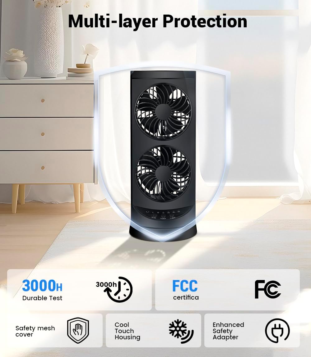 KopBeau Tower Fan for Bedroom, Portable Desk Table Fan with Remote,4 Speeds,12H Timer,60° & 110° Oscillating Electric Fans that Blow Cold Air,Fast Cooling Fan for Home Office Dorm