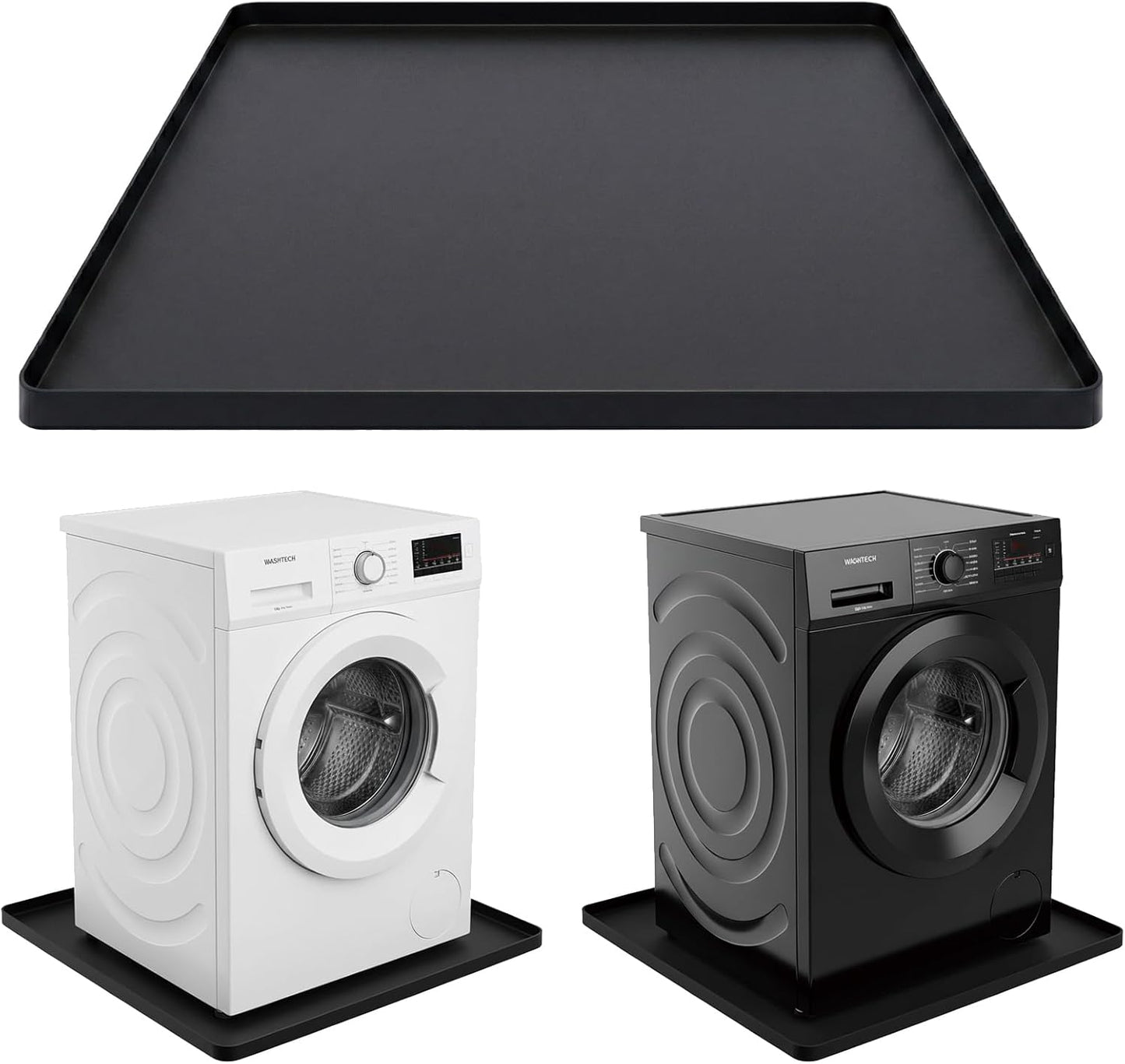28.7” x 28.7” Washing Machine Drain Pan, Silicone Washer Pan, Black | 2cm Raised Waterproof Edge, Washer and Dryer Mat for Floor Protection, Fits Compact Washers Up to 4.0 Cu.Ft.