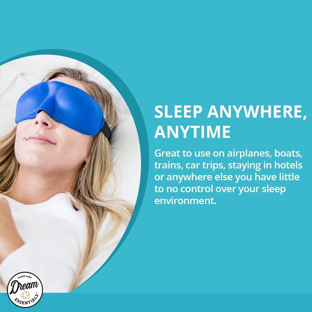 Dream Essentials Sweet Dreams Contoured Sleep Mask Kit, Royal Blue Eye Mask for Sleeping with Travel Pouch, Earplugs, Lash Space, Quick Release Strap, Light Blocking Travel Accessories Gift Set | Royal Blue contoured sleep mask kit with pouch, earplugs,