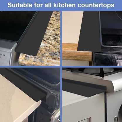 Silicone Stove Counter Gap Cover 30 Inch Side Range Gap Filler 2 Pack Black | Extra long kitchen stove gap covers, 0.2-1 inch gap, heavy 10 oz, cut to size, oven crack guards between stove and counter