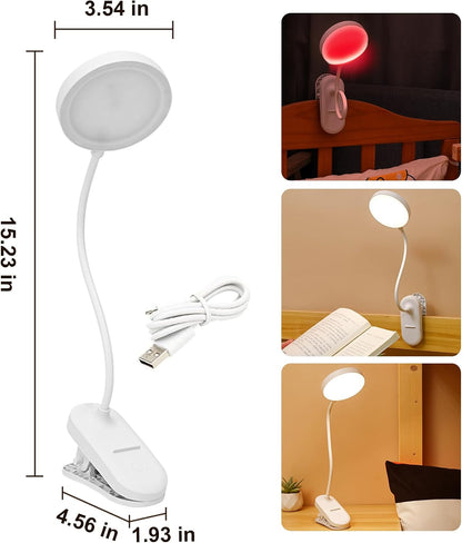 SZOKLED Red Light Reading Lights for Books in Bed, Clip on Lamp | Timer, Dimmable, Rechargeable, Eye Care Night Light, For Bedroom, Desk, Laptop, Headboard