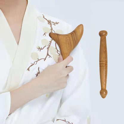 Honbay 2PCS Reflexology Tools Wood Body Massager Triangle Gua Sha Board Scraping Board Foot Massage Stick Tool Head Neck Hand Waist Calf Leg Foot Massager (Camphor Wood)