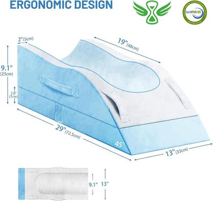 TranquilRelax Leg Elevation Pillow for After Surgery, Wedge Pillow, Grey | Single-leg design, adjustable height, U-shaped cradle, supportive memory foam, washable cover, leg elevation for swelling