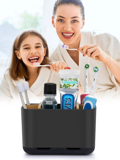 GFWARE Toothbrush Holders for Bathrooms - Bamboo Divider Toothbrush and Toothpaste Holder with Drainage, Kids Electric Toothbrush Organizer for Bathroom Countertop, White Tooth Brush Holder | 5 Slots Toothbrush and Toothpaste Holder with Bamboo Divider,