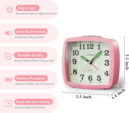 Lamisola Analog Travel Alarm Clock for Bedroom, Small Desk Clock Black