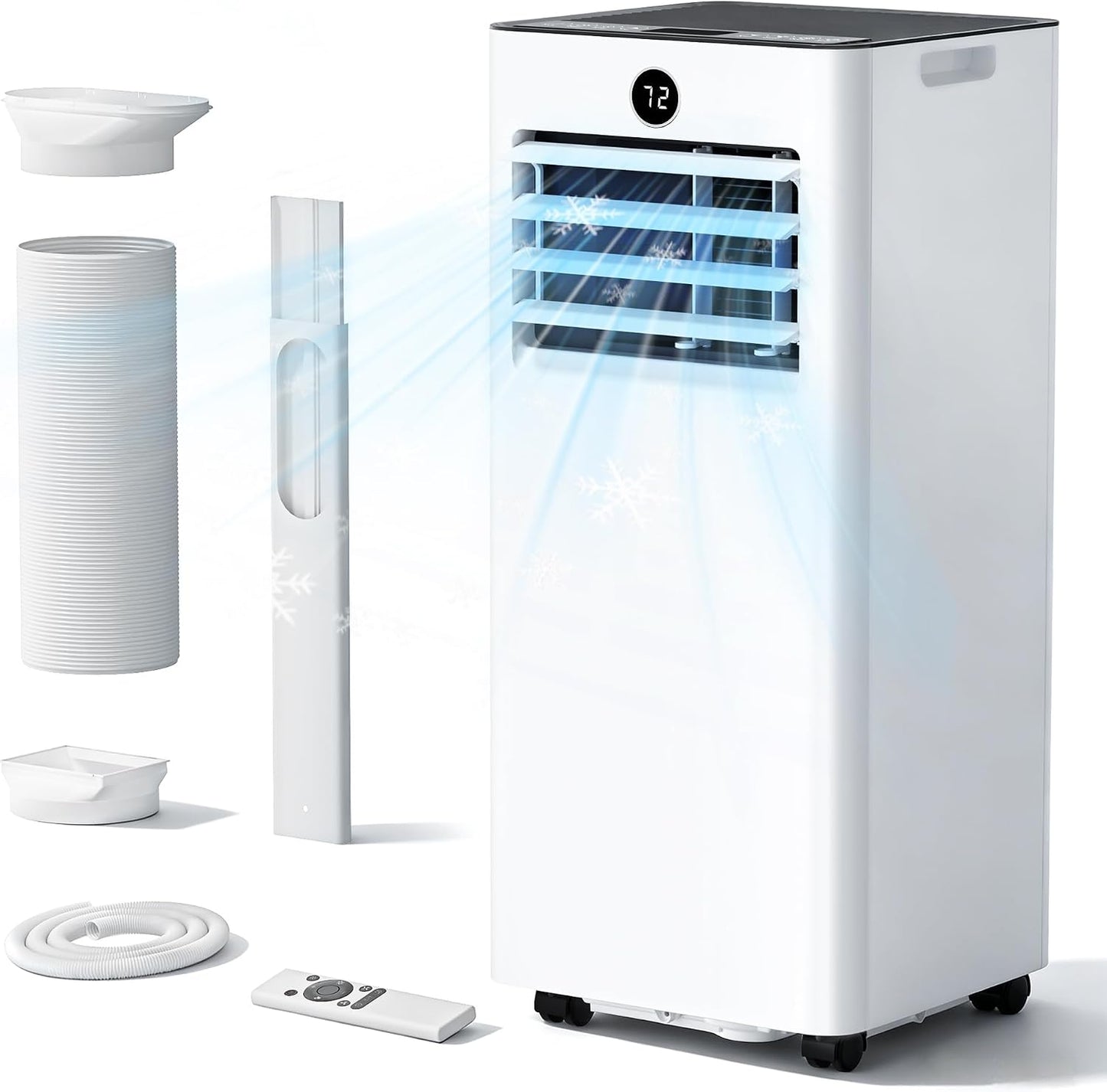 14000BTU Portable Air Conditioner, 4-in-1 700 Sq. Ft, Quiet for room | 14000BTU AC cools 700sq.ft, 4-in-1 cool/fan/dry/sleep, quiet, LED, remote, 24H timer, kit, for bed/office/dorm.