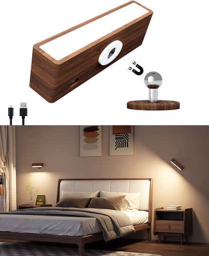 DetarZinLED Wall Lights Battery Operated Wooden,Magnetic Wall Sconces Rechargeable,Adhesive Wall Lights for Bedroom,Dimmable Wall Mounted Bedside Lamp,Cordless Battery Wall Sconce for Bedroom Reading