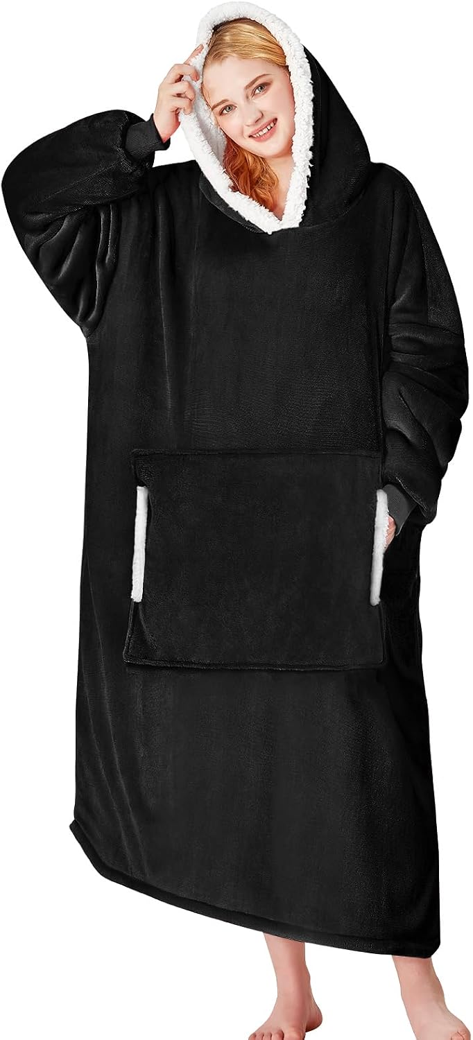 yescool Wearable Blanket Hoodie, Flannel Sherpa Fleece Blanket Sweatshirt for Adults Women Men,One Size Fits All - Colors B
