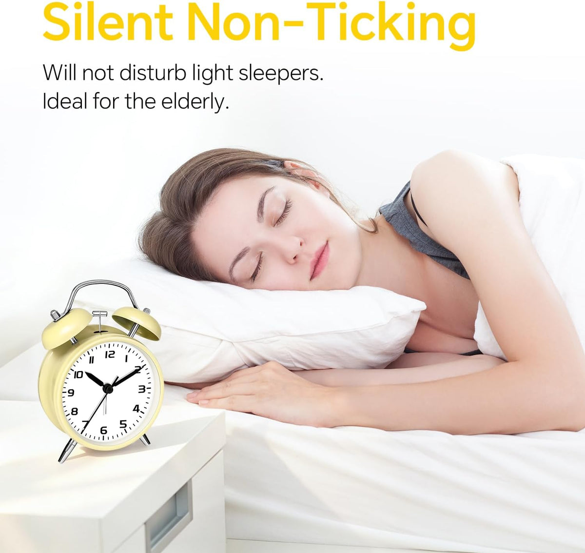 4.5" Metal Loud Alarm Clock for Heavy Sleepers Adults, Analog Battery Operated Alarm Clock with Bells Glow in Dark Numbers, Silent Old School Bedside Desk Clock for Bedroom Office Kids, Black