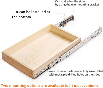 32''W x 21''D x 3''H Pull Out Cabinet Drawer Soft Close Slide Out Wood Organizer for Kitchen, Finished, Bottom and Side Assembly (Wood Drawer Part Width is 31inch)