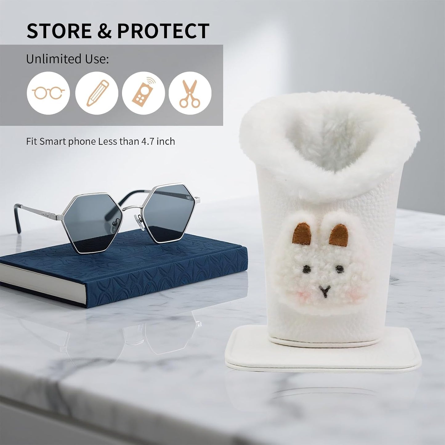 Plush Lined Eyeglasses Holder, Cute Magnetic PU Leather Glasses Stand Case for Women Men Kids