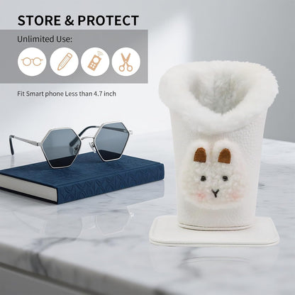 Plush Lined Eyeglasses Holder, Cute Magnetic PU Leather Glasses Stand Case for Women Men Kids
