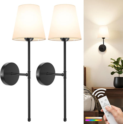 GBEAST Wall Sconces Set of Two, Rechargeable Wall Lights with Magnetic Bulb and Remote, Dimmable Wall Lamps with RGB & Timer, Cordless Sconce for Bedroom Living Room Fireplace Hallway Decor