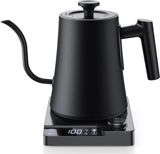 Gooseneck Electric Kettle with ±1°F Temperature Control - 1.0L Pour Over Coffee Kettle & Tea Maker, 1200W Fast Heating, 24H Keep Warm, Built-in Brew Timer, 100% Stainless Steel Interior