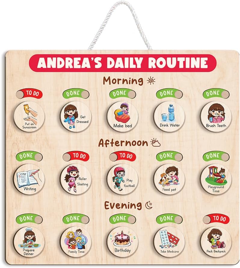 Wooden Chore Chart for Kids, Wooden Daily Routine Chart for Kids, Visual Schedule for Kids, Chore Reward Chart, Bedtime Morning Routine Chart for Toddlers