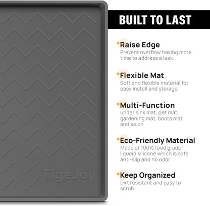TigeJoy Under Sink Mats for Kitchen Waterproof 34" x 22", Cabinet Liner | Leak-Proof Silicone Mat Sink Protector, Kitchen Essentials Organizer and Storage,Boot or Shoe Tray, Pet Feeding Mat