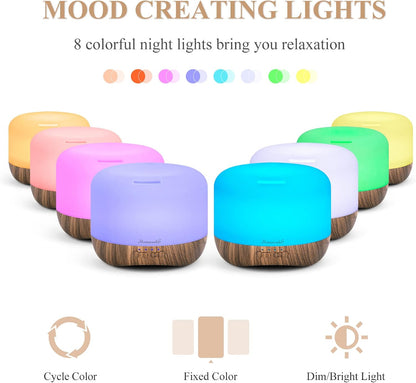 Homeweeks 300ml Essential Oil Diffuser, Quiet Aromatherapy Mist Diffusers for Essential Oils, Wood Grain, Ultrasonic, Remote Control, Timer, 7 Colors Light for Bedroom (300ml)