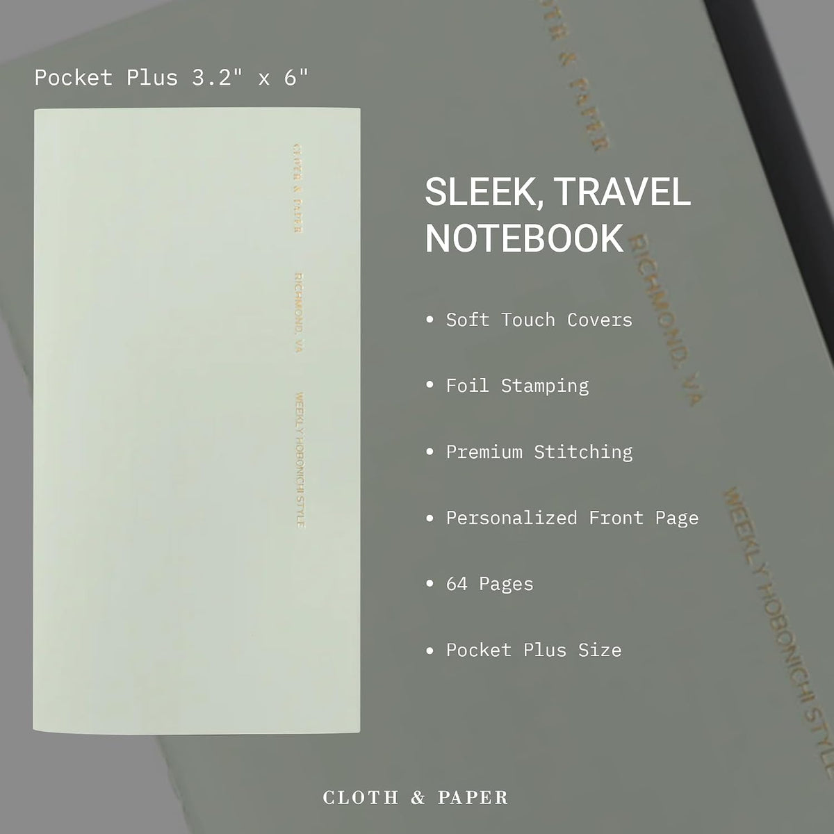 Cloth & Paper Travel Notebook | Daily Wellness Planner – Smoked Salt | Pocket Plus Wellness Planner 3.2" x 6" | Habit Tracker & Self Care Journal for Goals, Gratitude & Reflection – Soft Touch Cover