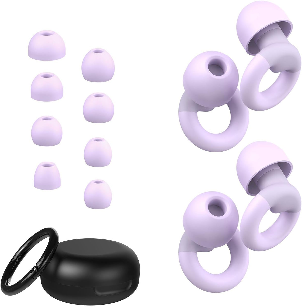 JUSTRVN Ear Plugs for Sleeping, 2 Pairs of Reusable Earplugs for Noise Reduction 25dB-30dB with 8 Ear Tips, Soft Hearing Protection Ear Plugs for Concert,Noise Sensitivity, Study & Work, Black