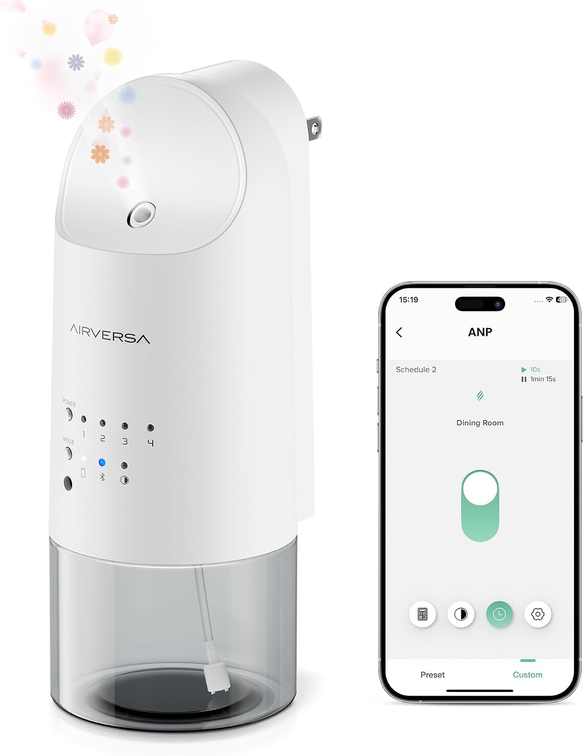 Airversa Smart Waterless Diffuser Plug in Wall for Essential Oils, 160mL, App Control Scent Diffuser with Buttons, Up to 800 sq ft, Oil Diffuser for Home, Room, Spa, Office, Studio, ANP White
