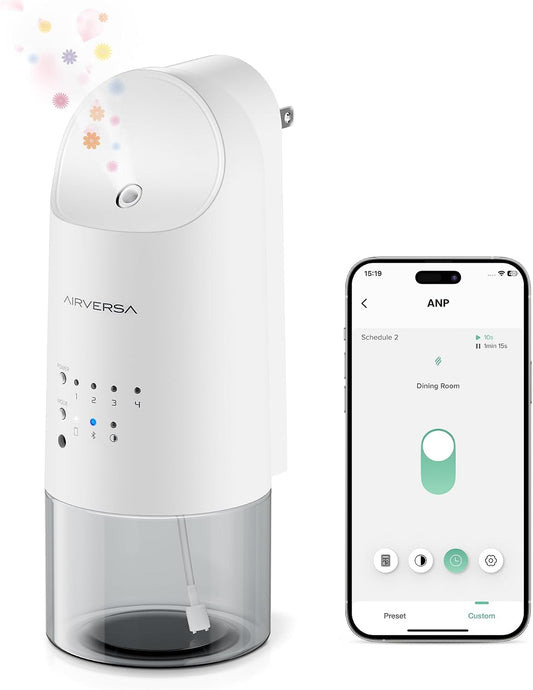 Airversa Smart Waterless Diffuser Plug in Wall for Essential Oils, 160mL, App Control Scent Diffuser with Buttons, Up to 800 sq ft, Oil Diffuser for Home, Room, Spa, Office, Studio, ANP White