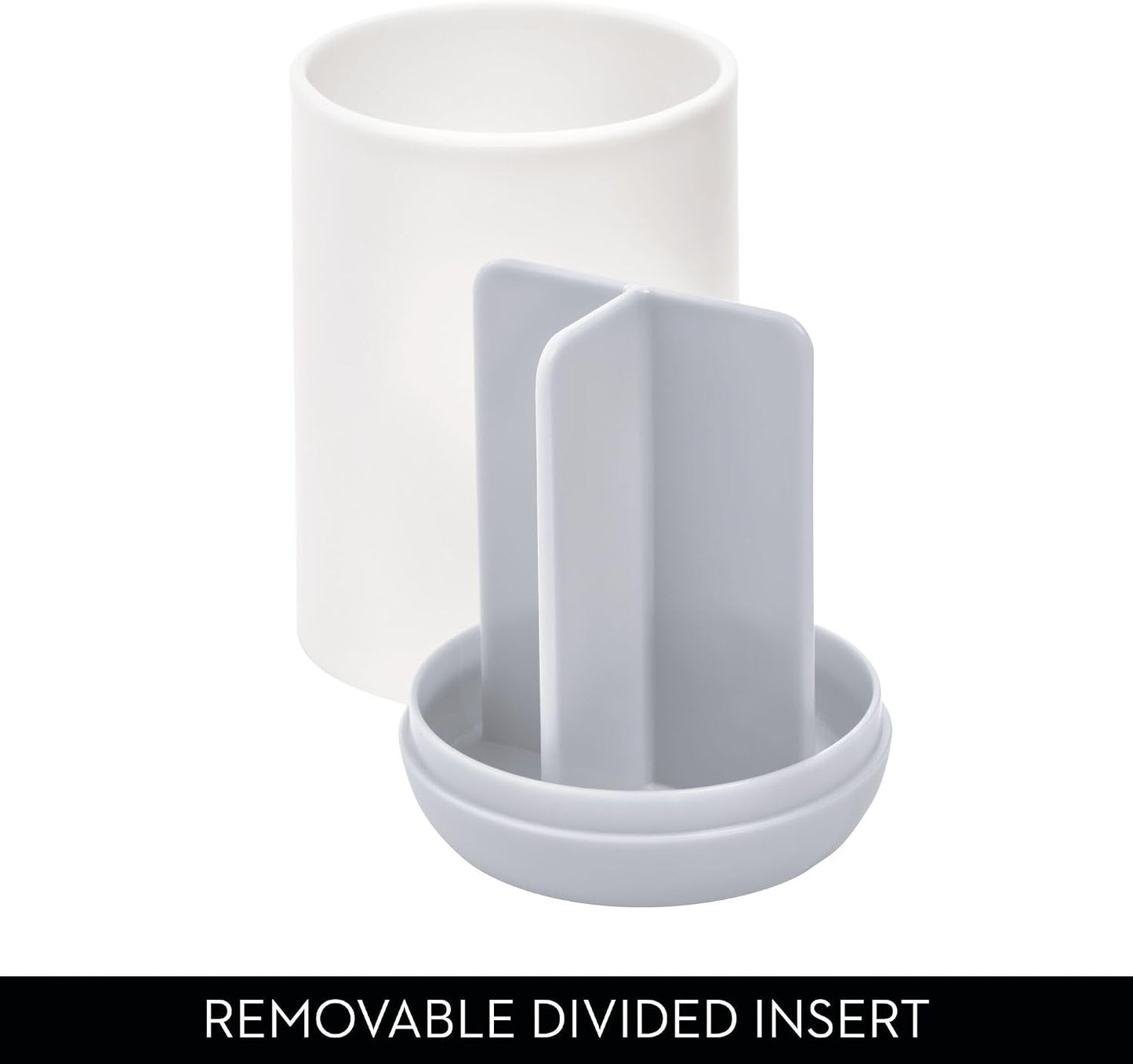 iDesign Cade Collection Toothbrush Holder, 3" x 3" x 4.5", White/Gray | For Normal Toothbrushes, For Spin Brushes, For Toothpaste
