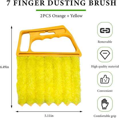 DXNQ 2 PCS Blind Cleaner Duster Tool, Window Venetian Hand-held 7 Finger Dusting Cleaner Brush, Blinds Cleaning Brush Tool for Window Shutters Air Conditioner, Car Accessories (Blue+Green)