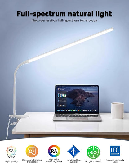 2 Pack LED Desk Lamp with Clamp,Eye-Friendly Clip on Lights for Home Office Study Reading,3 Modes 10 Brightness,Long Flexible Goose-Neck,Swing Arm Architect Task Table Lamps USB Usage