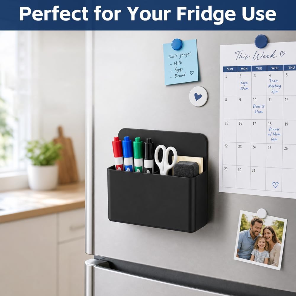Magnetic Pencil Pen Holder, 2 PCS Magnetic Dry Erase Marker Holder for Whiteboard, Black White Magnet Storage Pencil Cup Case Fridge Organizers Locker Accessories for Office School Teacher Must Haves