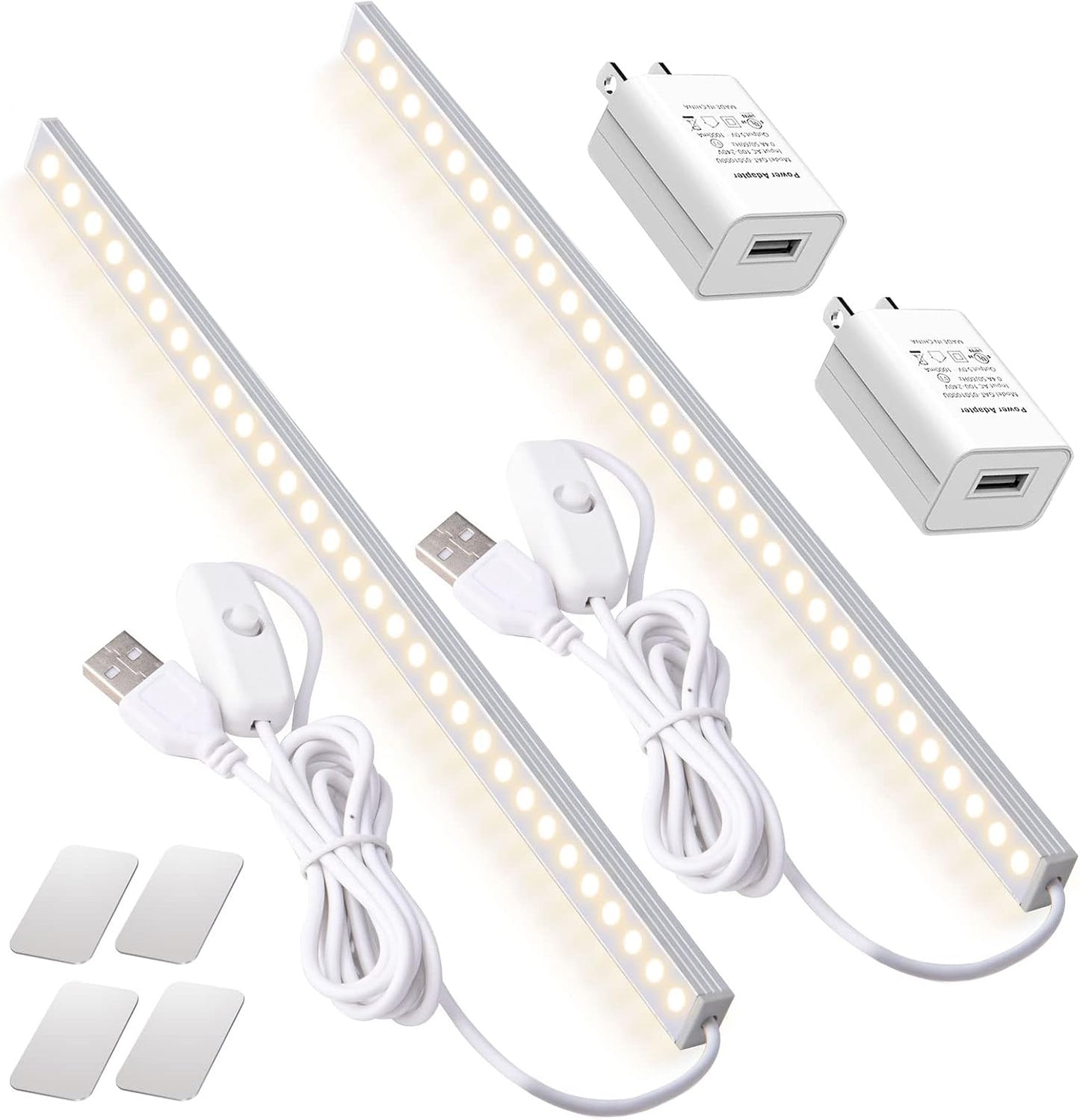 DWEPTU USB Powered Under Cabinet Lighting, 12" Tool-Free Mount Dimmable LED Strip for Pantry & Workspace