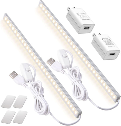 DWEPTU USB Powered Under Cabinet Lighting, 12" Tool-Free Mount Dimmable LED Strip for Pantry & Workspace