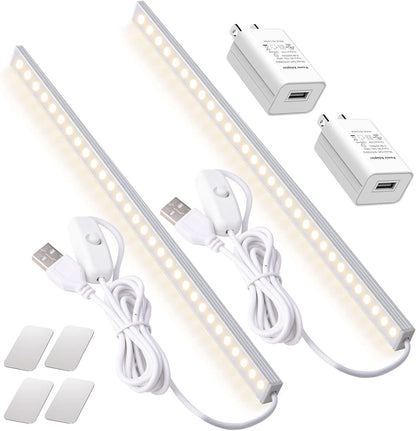 DWEPTU USB Powered Under Cabinet Lighting, 12" Tool-Free Mount Dimmable LED Strip for Pantry & Workspace