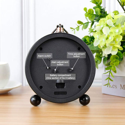 Retro Metal Table Clock Battery Operated Non-Ticking Silent Quartz Table Small Alarm Clock Desk Shelf HD Glass Clock for Kids Room (Arabic-550-12)