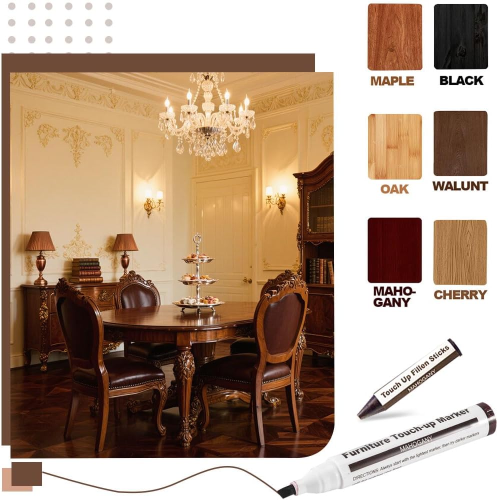Furniture Repair Kit Wood Markers - 13 Markers & Wax Sticks with Sharpener | Fix Wood Scratches & Stains, Touch-up Kit for Floors, Tables, Desks, Bedposts, Fit for All Furniture Surface Repairs Cover Up