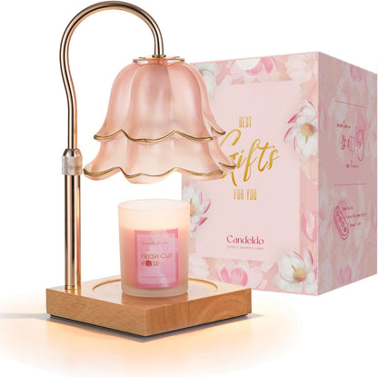 Candeldo Candle Warmer Lamp with Timer, Gold Flower Glass Shade