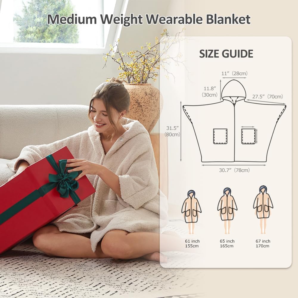 WDCOZY Wearable Blanket Hoodie Poncho Throw Comfy Soft Warm Cape Shawl Cozy Cloak Wrap Hooded with Sleeves For Women Adults