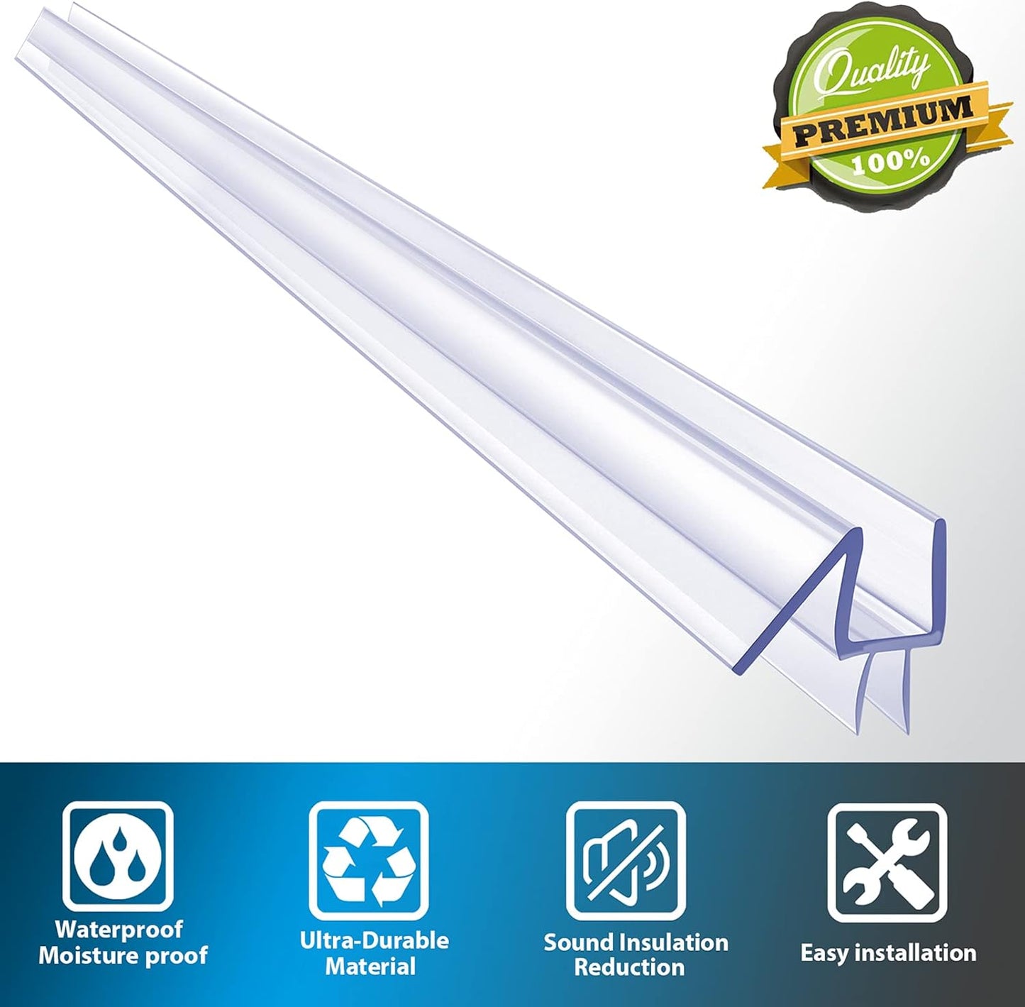 Butecare Premium Frameless Shower Door Bottom Seal Strip for Glass Doors - Shower Door Seal Sweep (1/4”x 39”, Clear Vinyl)
