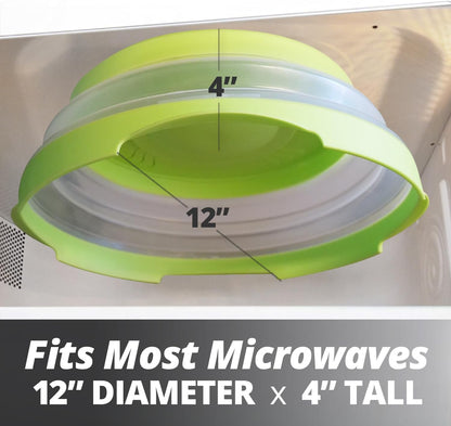 HOVER COVER Magnetic Microwave Splatter Cover - 12-Inch Collapsible - Gray | High Power, Stronger Magnetic Grip, BPA-Free Lid, Vented Plate Guard with Steam Vents, Dishwasher Safe, Space-Saving Storage