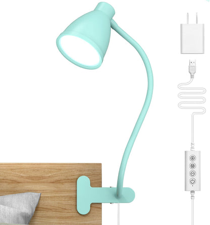 BOHON Desk Lamp 5 Color Modes 10 Brightness Dimmer Reading Light Black | 10W 38 LED Clamp Lamp with Auto Off Timer 360° Flexible Neck Clip on Light for Bed Bedside, AC Adapter Include