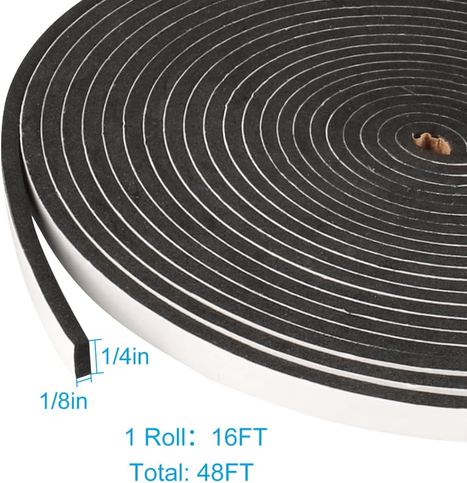 2 Rolls Foam Seal Tape for Door Window Insulation, Soundproof and Shockproof Foam Adhensive Strip, 3/8" Wx3/16 T Single Sided Foam Tape, Cold Air and Draft Closed Cell Seal Strip,Total 32FT