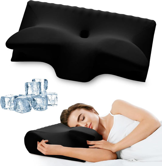 Cervical Pillow for Neck Pain Relief, Cooling Contour Memory Foam Pillows Support Odorless Ergonomic Neck Pillow Adjustable Orthopedic Bed Pillow for Side Back Stomach Sleeper with Pillowcase,Snow