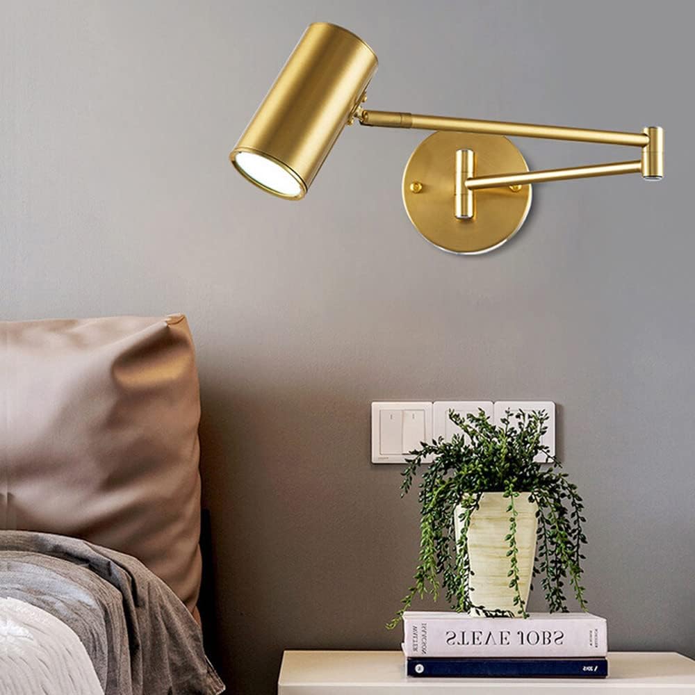 Swing Arm Wall Sconce Adjustable Wall Mount Reading Light Headboard Lamp, Modern Hardwired Sconces GU10 Wall Swivel Spot Lights for Bedroom Bedside Living Room Study