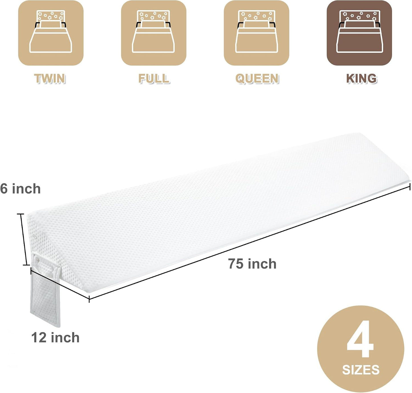 IFNOW Queen Size(60"x6"x10") Bed Wedge Pillow for Headboard, Mattress Gap Filler(0-8"), Bed Wedge for Gap Between Your Headboard and Mattress Dark Grey | High-Density Foam,Fills 0-8"Mattress Gap,Prevents Pillow & Items Falling,Works with Headboard or