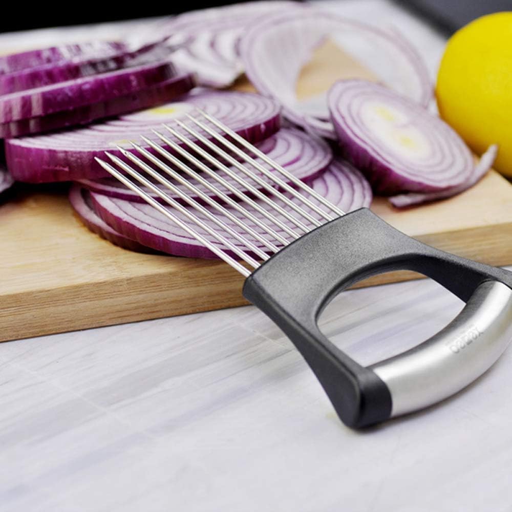 Hovico Stainless Steel Onion Holder Fruits Veg Meat Tomato Cutter Slicer Peeler Chopper,Stainless Steel Cutting Kitchen Gadget
