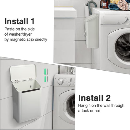 Picowe Magnetic Laundry Storage, Large Metal Lint Holder Bin with Lid for Laundry Room, Space-Saving Trash Container Hanging on Dryer, Washer or Wall Mount Trash Bin (White)